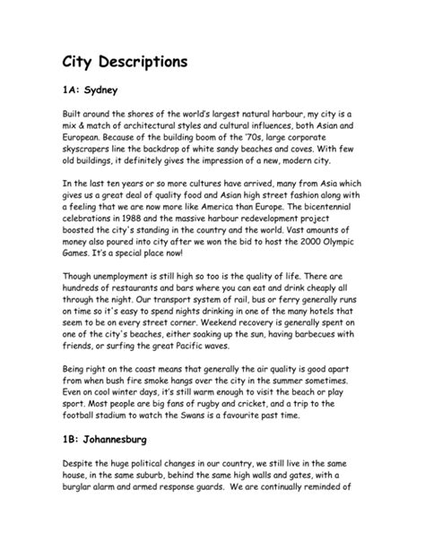 Description of the City .